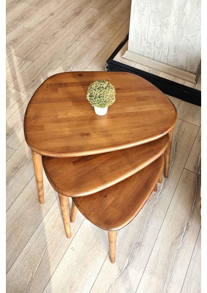 Fawdecor Asimetrik Masif Ahşap Doğal Modern Iskandinav Tarzı 3'lü Zigon Sehpa Seti fiyatları