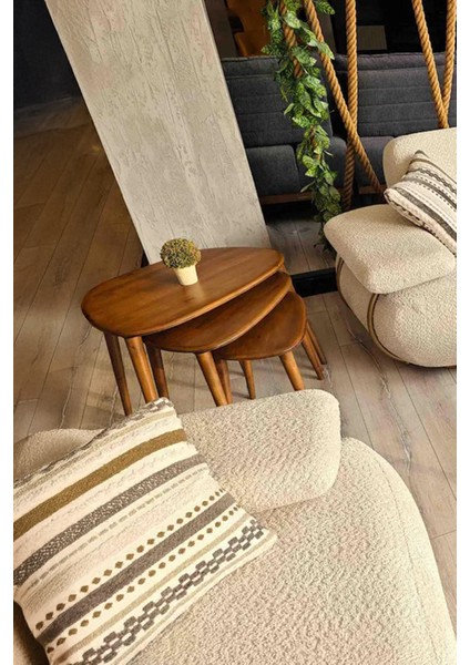 Fawdecor Asimetrik Masif Ahşap Doğal Modern Iskandinav Tarzı 3'lü Zigon Sehpa Seti indirimleri