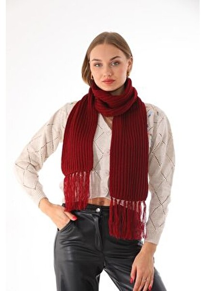 Kadın Bordo Selanik Örgü Atkı modelleri