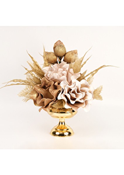 Yapay Çiçekli Gold Küçük Boy Metal Ayaklı Vazo fiyatları