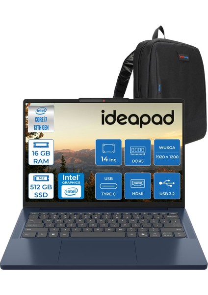 Ideapad Slim 3 14IRH10 Intel Core I7 13620H 16GB 512GB SSD Freedos 14" Wuxga (1920X1200) OLED Displayhdr 400NITS Taşınabilir Bilgisayar IP83K00018TRF02 + Zetta Çanta