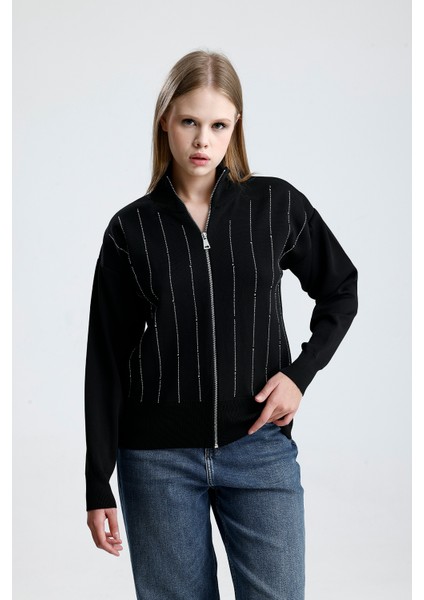 Fermuarlı Pike Örgü Taşlı Hırka,ceket fiyatları