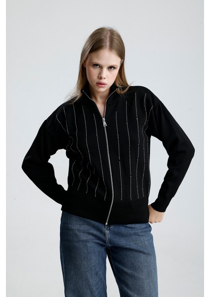 Fermuarlı Pike Örgü Taşlı Hırka,ceket fırsatları