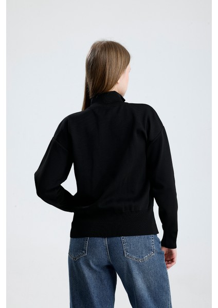 Fermuarlı Pike Örgü Taşlı Hırka,ceket