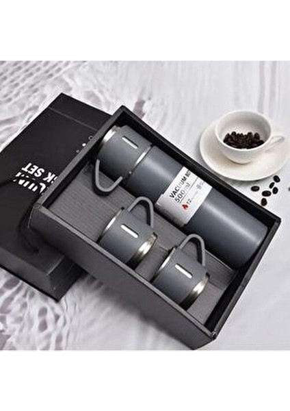 Paslanmaz Çelik Profesyonel Kamp Termosu Seti Kutulu Hediyelik Bardaklı Fincanlı Paslanmaz Termos