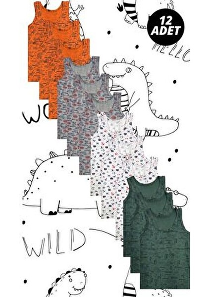 12 Adet Erkek Çocuk Desenli Pamuklu Çocuk Atlet