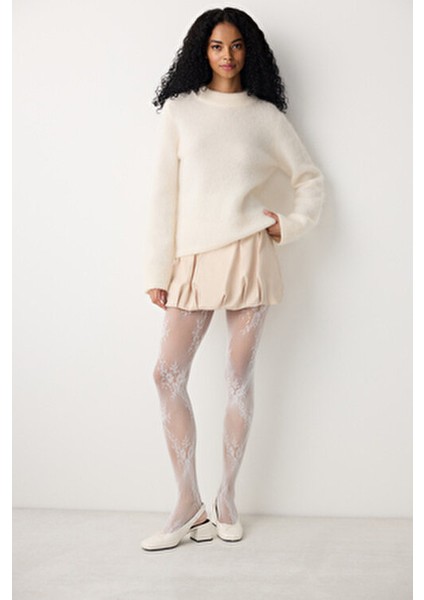 Roses File Beyaz Külotlu Çorap