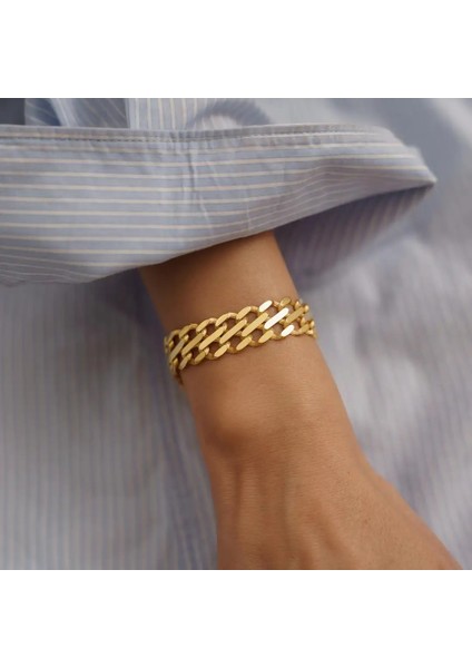 Kilitli Duble Zincirli Altın Bileklik