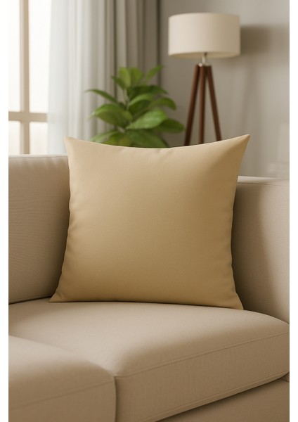 Sandy Breeze Bej Dekoratif Kırlent Kılıfı 45X45 cm %100 Keten Kare Fermuarlı Yastık Kılıfı