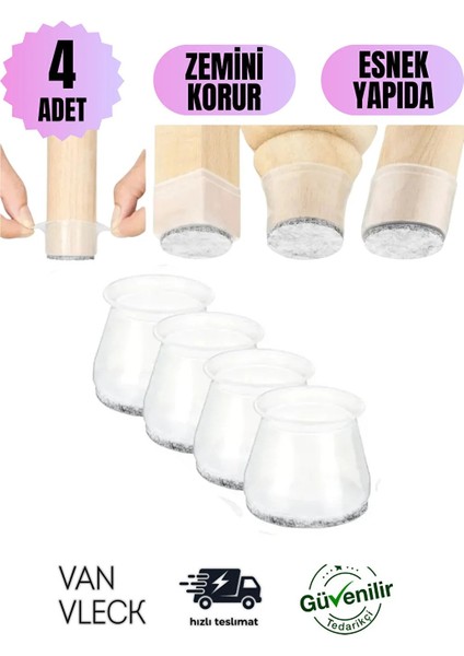 Şeffaf Silikon 4’lü Masa, Sandalye, Tabure, Sehpa Ayak Koruyucu – Kaymaz Pedli Zemini Korur