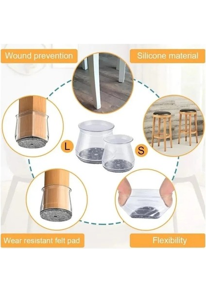 Şeffaf Silikon 4’lü Masa, Sandalye, Tabure, Sehpa Ayak Koruyucu – Kaymaz Pedli Zemini Korur fiyatları