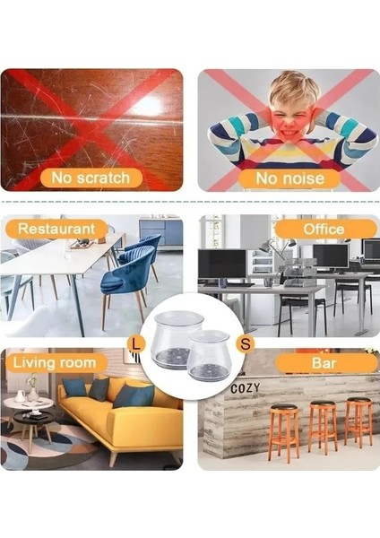 Şeffaf Silikon 4’lü Masa, Sandalye, Tabure, Sehpa Ayak Koruyucu – Kaymaz Pedli Zemini Korur fırsatları