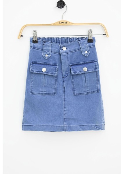 Mavi Ön Cepli Beli Lastikli Kız Çocuk Jean Şort Etek 21122 fırsatları