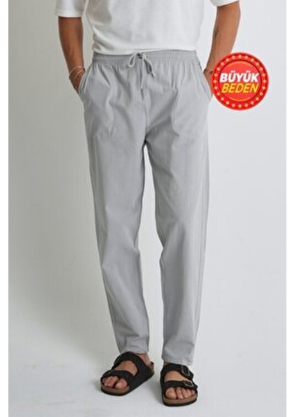 Erkek Büyük Beden %100 Pamuk Keten Görünümlü Pantolon E206