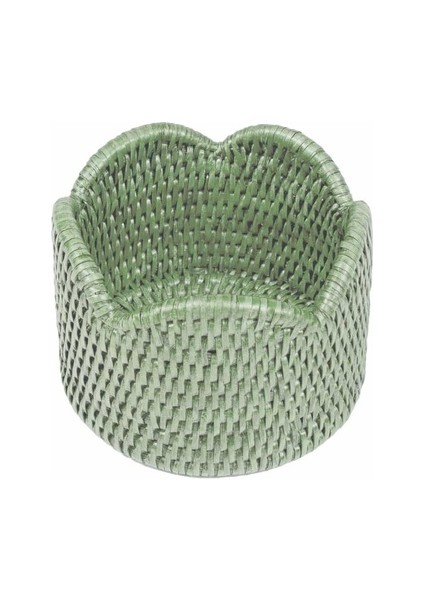 Rattan Scalloped Wine Coaster In Green 1 Coaster