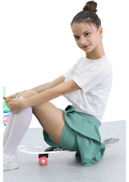 Yeşil Beli Lastikli Fitilli Kız Çocuk Tenis Eteği 21041 modelleri