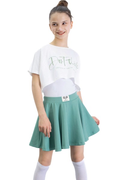 Yeşil Beli Lastikli Fitilli Kız Çocuk Tenis Eteği 21041 fırsatları