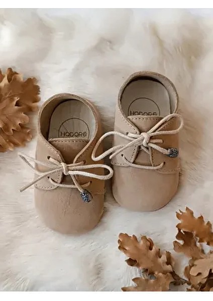 Alfa Sütlü Kahve Hakiki Deri Bebek Makosen Ayakkabı