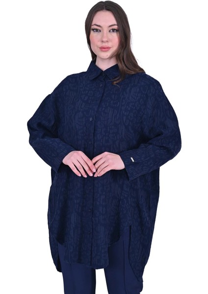 Çiçek Desenli Modal Gömlek 7017 Laçivert