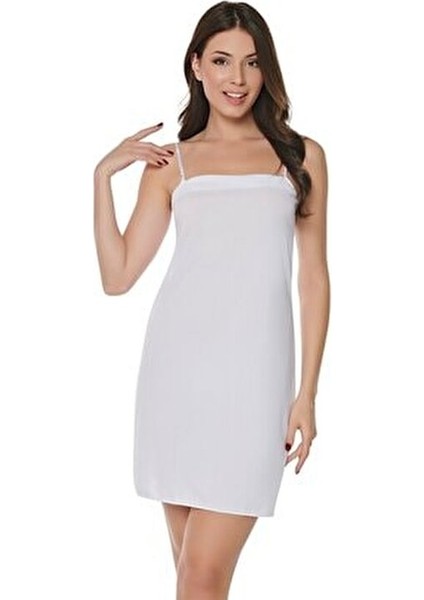 Kadın Beyaz Elbise Içi Boydan Astar Ince Ayarlanabilir Askılı Düz Kombinezon