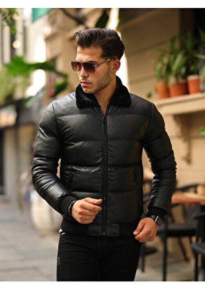 Erkek Siyah Şişme Deri Mont fiyatları