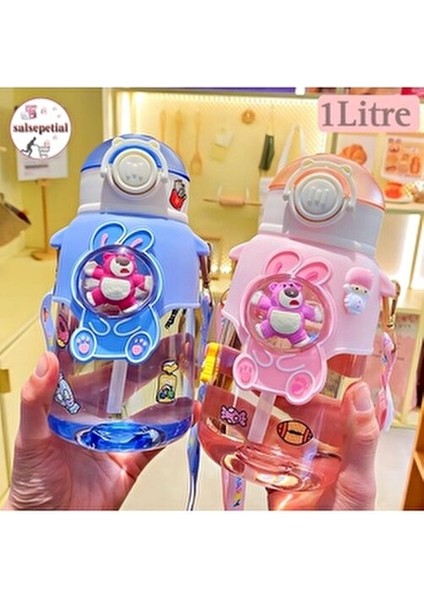 Ayıcık Figürlü Su Matarası 1000ML Plastik Matara Renkli Tasarım modelleri