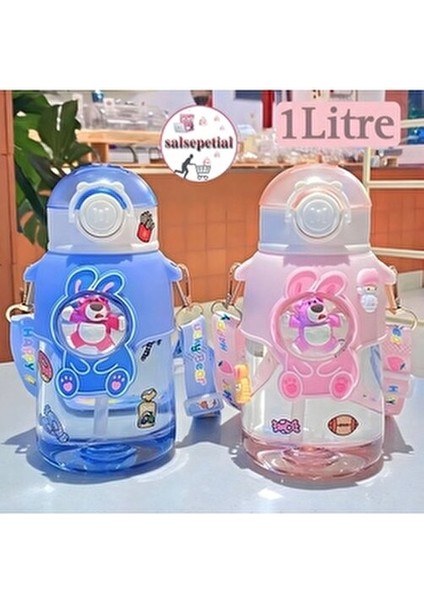 Ayıcık Figürlü Su Matarası 1000ML Plastik Matara Renkli Tasarım indirimleri