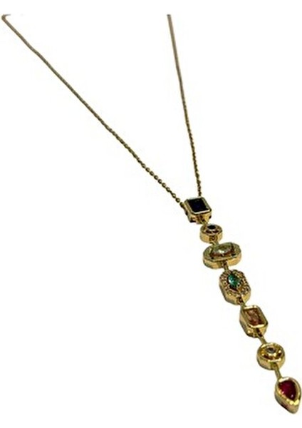 Y Kolye Renkli Taşlı Çelik Kolye Trend Kadın Kolye fiyatları