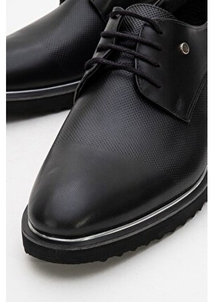 Erkek Klasik Ayakkabı Rugan ve Mat Siyah Renk Poliüretan Taban ile Düz Topuk