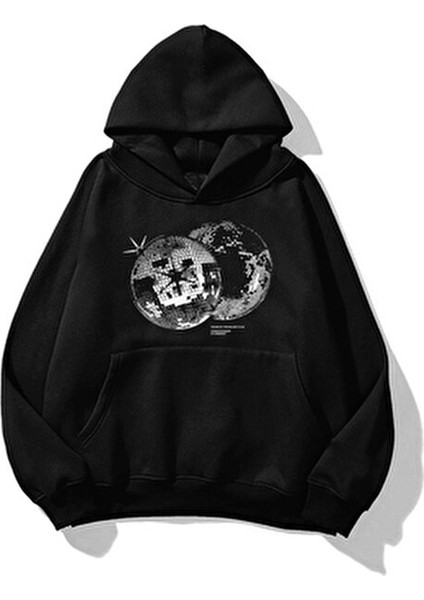 Oversize Siyah Renk Sweatshirt Uzun Kollu Dik Yaka Kanguru Cep ile Sürdürülebilir fiyatları