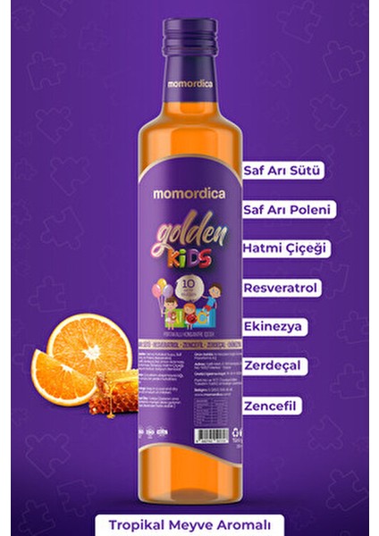 Golden Kids - 10 Doğal Bitki Içerikli Portakal Aromalı Çocuklara Özel Konsantre Karışım - 250ML modelleri