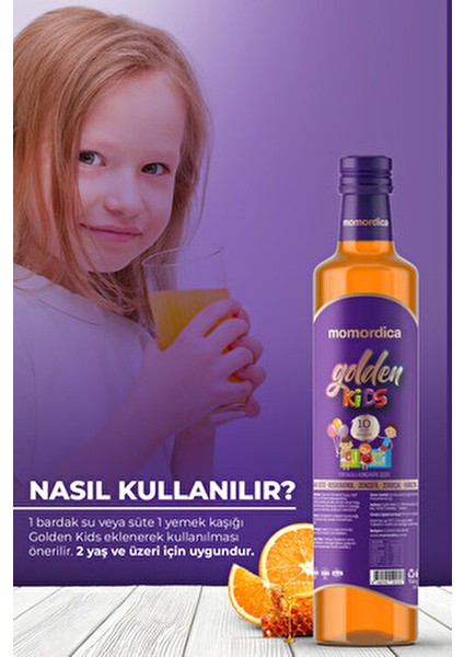 Golden Kids - 10 Doğal Bitki Içerikli Portakal Aromalı Çocuklara Özel Konsantre Karışım - 250ML fırsatları