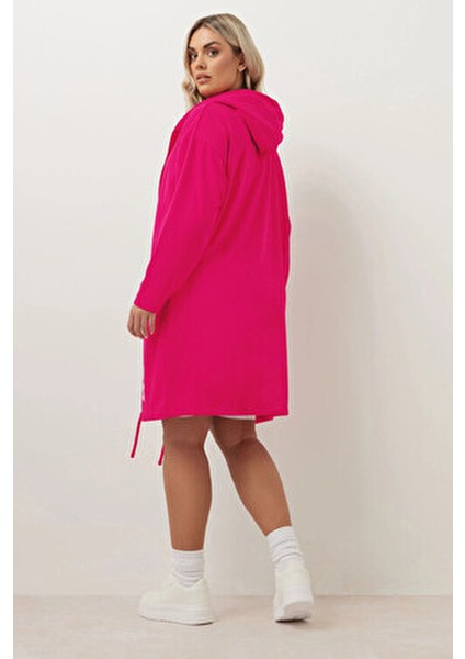 Büyük Beden Kapüşonlu Uzun Kollu Yazı Baskılı Cepsiz Hırka 303983 indirimleri