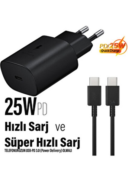 Samsung Galaxy A26 Uyumlu Şarj Aleti ve Kablosu 25W Hızlı Şarj Type-C modelleri