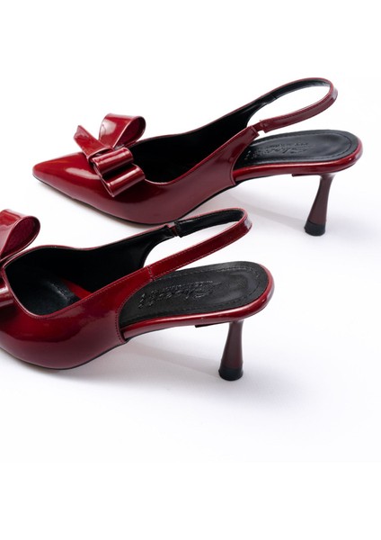 İNF-4501 Bordo Rugan Günlük Arkası Açık Fiyonklu Topuklu Bayan Ayakkabı fırsatları