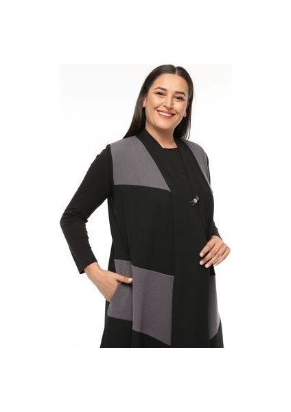 Büyük Beden Kadın Baharlık Yazlık Anne Yüksek Kalite Örme Uzun Asimetrik Siyah Yelek fiyatları