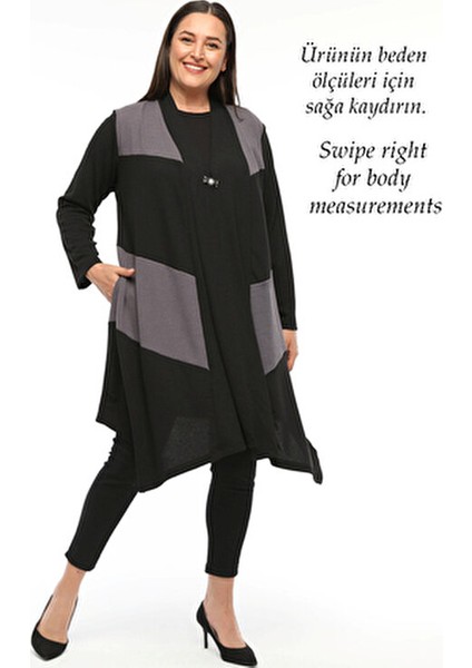 Büyük Beden Kadın Baharlık Yazlık Anne Yüksek Kalite Örme Uzun Asimetrik Siyah Yelek