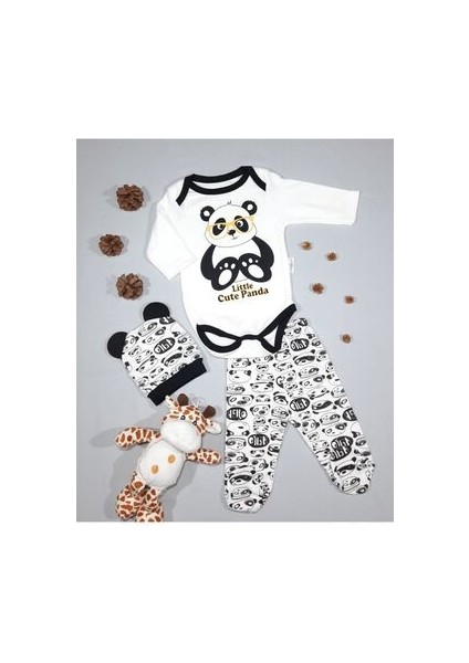 Panda Baskılı 3'lü Zıbın Seti Unisex Bebekler İçin Sevimli Tasarım