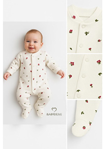 Çiçek Desenli Ribanalı Patikli Bebek Tulum Yenidoğan Için Rahat Çıtçıtlı Tulum Fitilli %100 Pamuklu modelleri