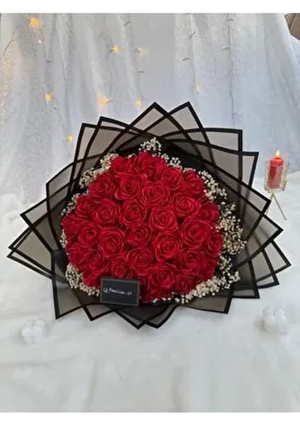 Gerçek Görünümlü Yapay Kız İsteme Çiçeği 30’lu Cipsolu Solmayan Gül Buketi Kırmızı Renkli