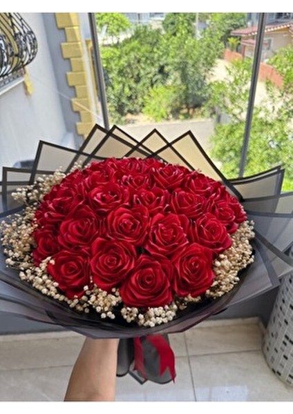 Gerçek Görünümlü Yapay Kız İsteme Çiçeği 30’lu Cipsolu Solmayan Gül Buketi Kırmızı Renkli fırsatları