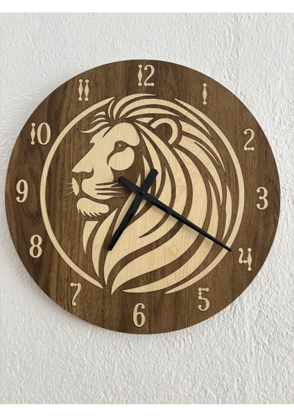 Safari Serisi - Aslan - Ahşap Duvar Saati - 40 cm