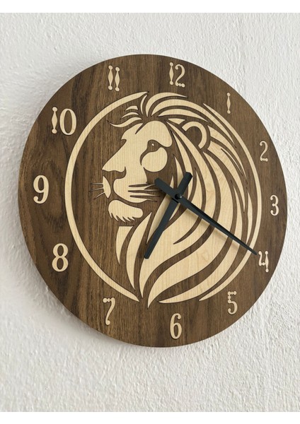 Safari Serisi - Aslan - Ahşap Duvar Saati - 40 cm