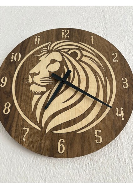 Safari Serisi - Aslan - Ahşap Duvar Saati - 40 cm