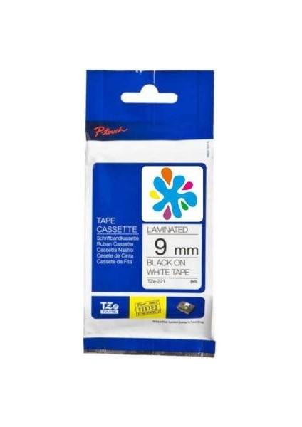 TZE-221 Beyaz Üzerine Siyah Muadil Etiket Şeridi
