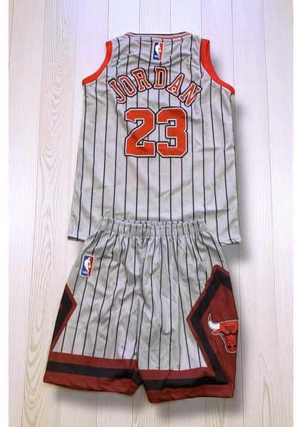 NBA Chicago Bulls Çizgili Jordan Çocuk Basketbol Forması