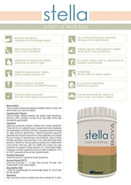 Stella Su Bazlı Boya Yüksek Yapışma Gücü ile Her Yüzeye Uygun 2.5 L Su Dayanımlı fırsatları