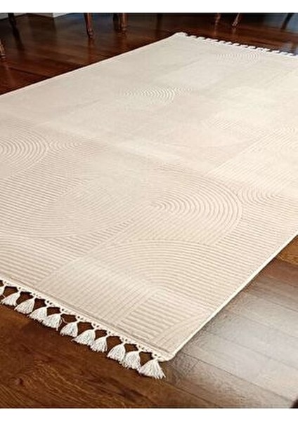 Püsküllü Lüx Kaymaz Taban Halı Modern Tasarım 10 mm Yıkanabilir Makine Halısı