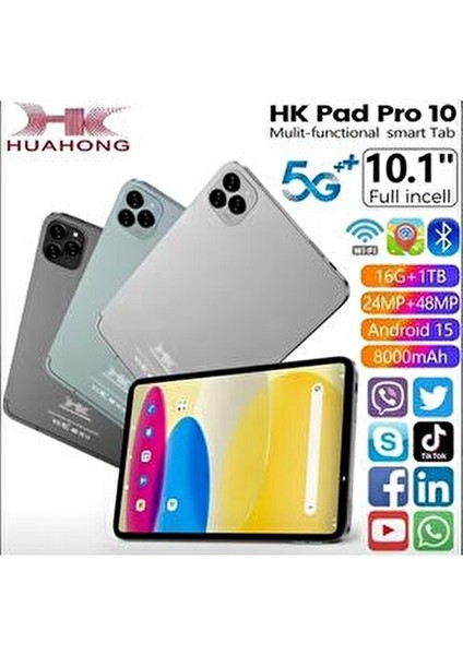 Hk Pad Pro 10 Tablet 10.1inç 4gbram 32GB Depolama 1tb Yükseltılebılır 5g Android 8000MAH