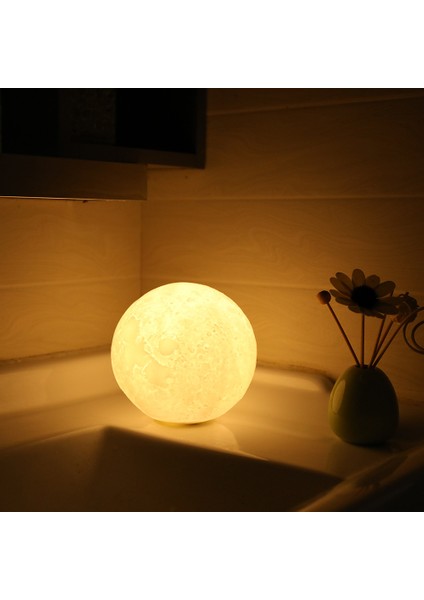 Sarı 3D Ay Gece Lambası Dekoratif Küre LED Başucu Lambası